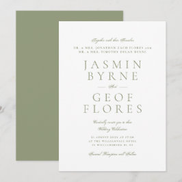Convite Casamento Formal Elegante em Musgo Verde e Branco