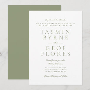 Convite Casamento Formal Elegante em Musgo Verde e Branco