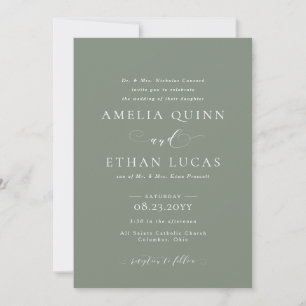 Convite Casamento formal elegante em verde sage claro