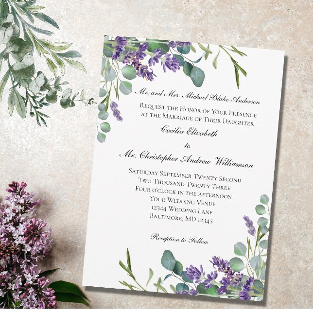 Convite Casamento Formal Elegante Eucalyptus lavanda (Criador carregado)