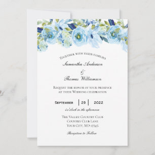 Convite Casamento Formal Elegante Floral Verde Azul