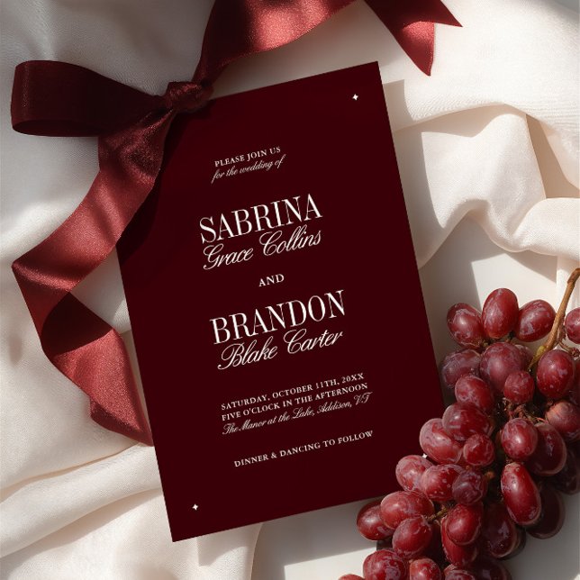 Convite Casamento Formal Elegante Moderno da Borgonha e de (Elegant Modern Burgundy & Ivory Formal Wedding Invitation)