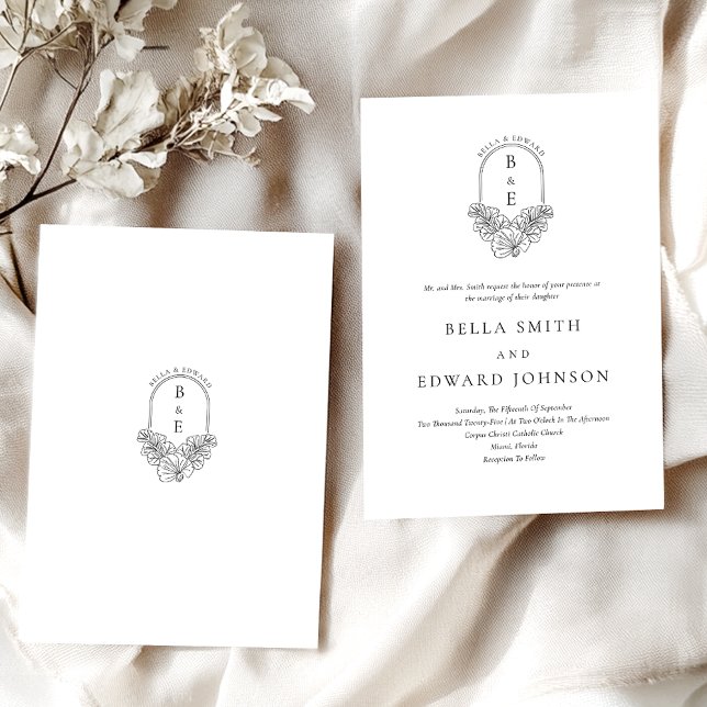 Convite Casamento Formal Elegante Negro Crest (Criador carregado)