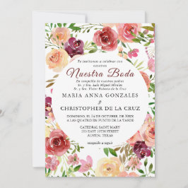 Convite Casamento Formal Espanhol Roja Flores Boda Elegant