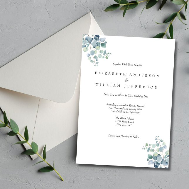 Convite Casamento Formal Eucalyptus Botânico Elegante (Eucalyptus Watercolor Elegant Formal Wedding invitation)
