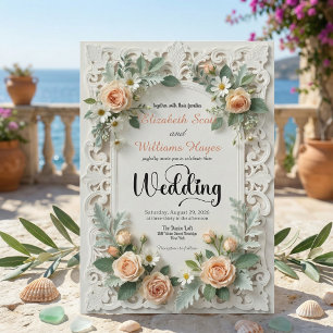 Convite Casamento Formal Floral em Tom de Marfim Impresso