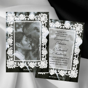 Convite Casamento Formal Foto Quadro de Renda Atemporal