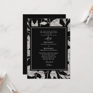Convite Casamento Formal Glamouroso Preto e Prata