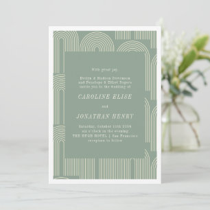 Convite Casamento Formal Linha de Arco Moderno Verde Sage