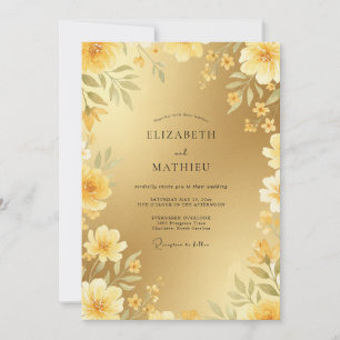 Convite Casamento Formal Lustroso Dourado