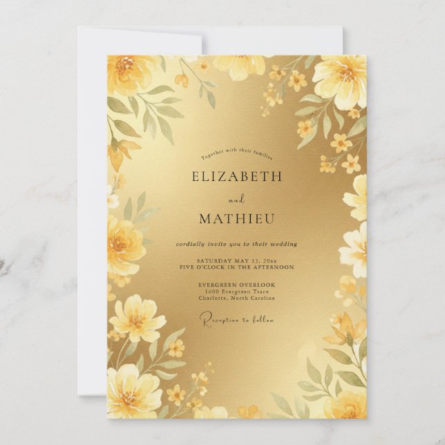Convite Casamento Formal Lustroso Dourado (Frente)