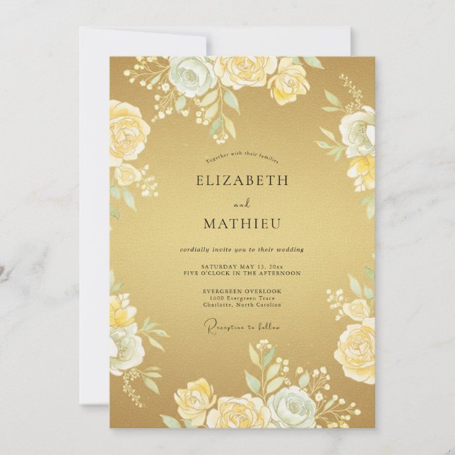 Convite Casamento Formal Luxuoso Dourado (Frente)