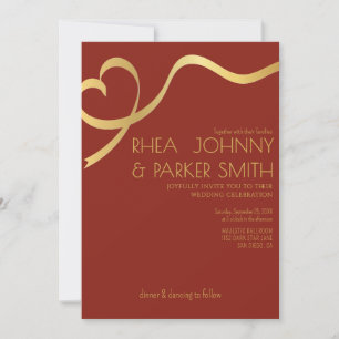 Convite Casamento Formal Marrom e Dourado com Letra Script