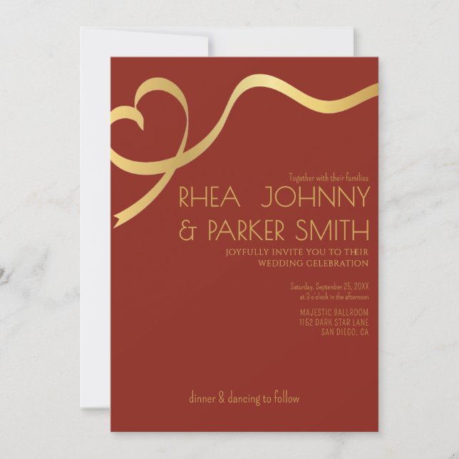 Convite Casamento Formal Marrom e Dourado com Letra Script (Frente)