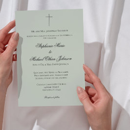 Convite Casamento Formal Minimalista com Cruz Verde Sage