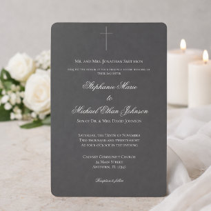 Convite Casamento Formal Minimalista Escuro com Cruz na Ig