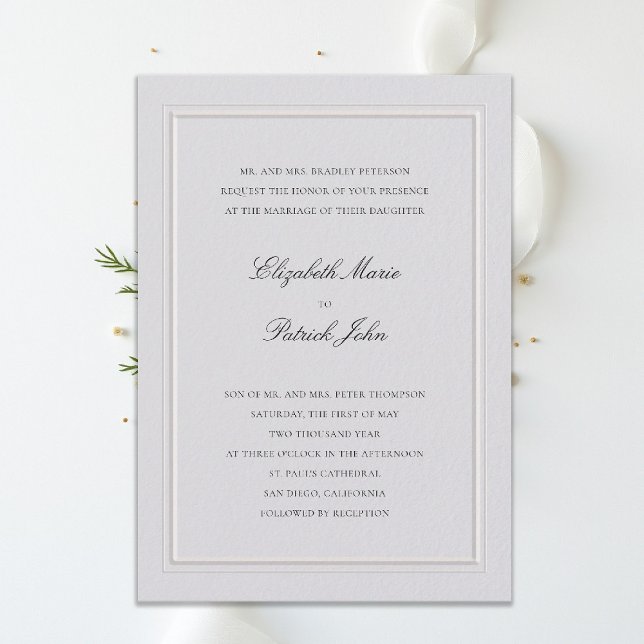 Convite Casamento Formal Moderno Clássico Quadro Elevado M (modern classic wedding invitation double frame elevated ivory formal traditional calligraphy stately)