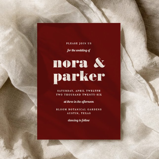 Convite Casamento Formal Moderno Simples em Borgonha e Mar (Burgundy & Ivory Simple Modern Formal Wedding Invitation)