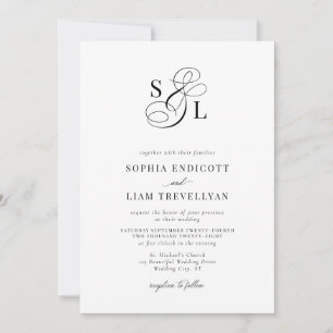 Convite Casamento Formal Monograma de Letra Elegante
