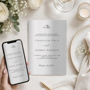 Convite Casamento formal monograma de prata