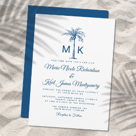 Convite Casamento Formal na Praia com Monograma de Palmeir