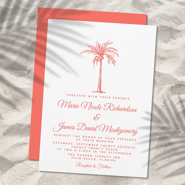 Convite Casamento Formal na Praia com Palmeira de Coral El (Criador carregado)