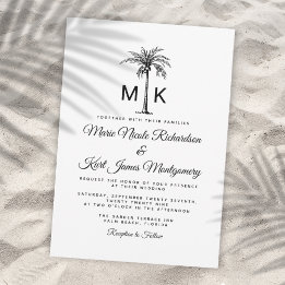 Convite Casamento Formal na Praia com Palmeira Tropical Mo