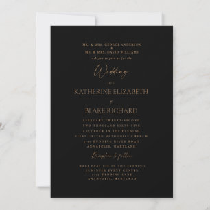 Convite Casamento Formal Pais Texto Preto Dourado