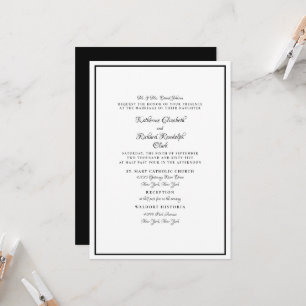Convite Casamento Formal Preto e Branco Escrito Elegante