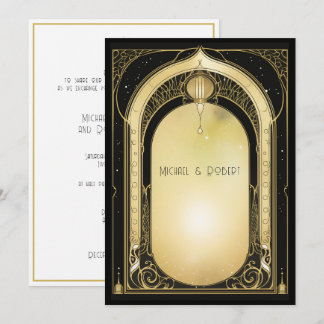 Convite Casamento Formal Preto e Dourado Art Deco