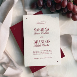 Convite Casamento Formal Retro Elegante Burgundy e Marfim