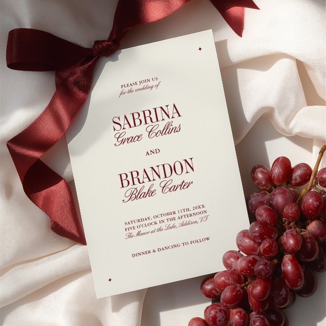 Convite Casamento Formal Retro Elegante Marfim e Borgonha (Retro Elegant Ivory & Burgundy Formal Wedding Invitation)