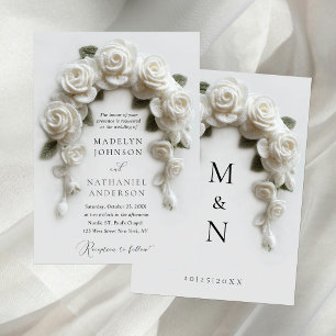 Convite Casamento Formal Romântico com Arco de Rosas Branc