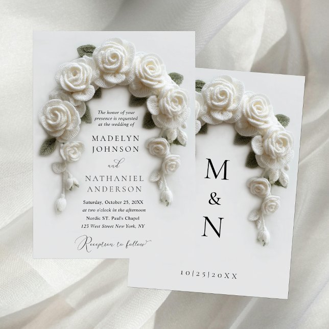 Convite Casamento Formal Romântico com Arco de Rosas Branc (Criador carregado)
