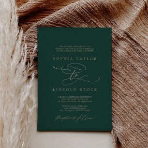 Convite Casamento Formal Romântico da Caligrafia Verde