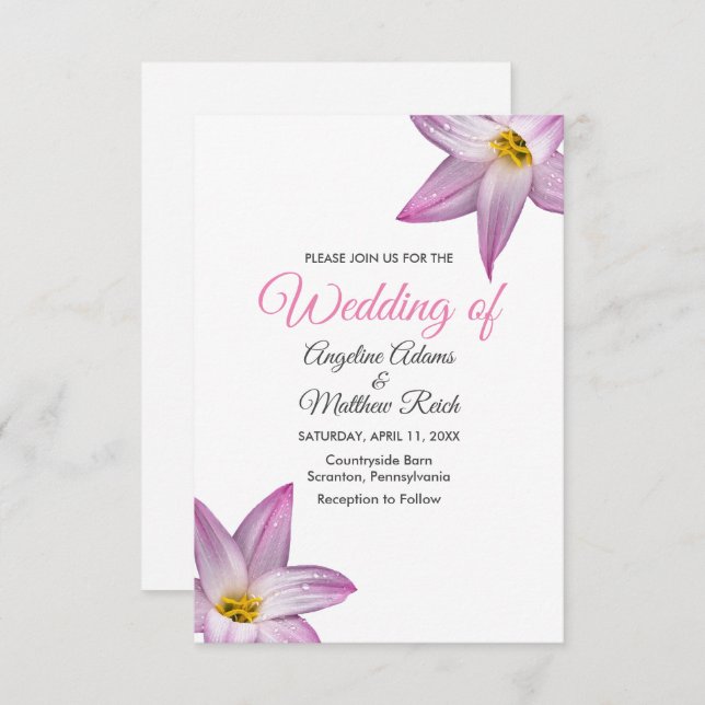 Convite Casamento Formal Romântico das Flores de Lilly (Frente/Verso)