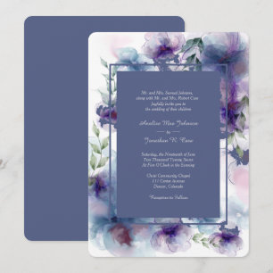 Convite Casamento Formal Romântico de Cor Azul-Vazia Flora