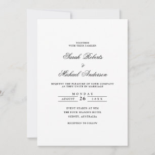 Convite Casamento Formal Romântico de Script Negra Minimal