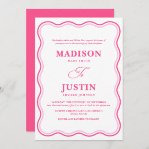 Convite Casamento Formal Rosa Onda