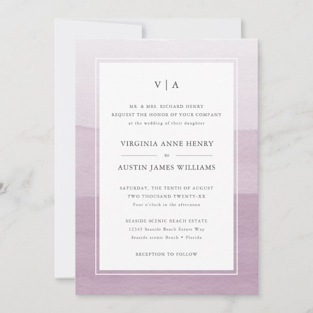 Convite Casamento Formal Roxo Moderno (Frente)