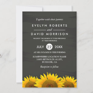 Convite Casamento Formal Rustic Sunflower Classy Chalkboar