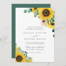 Convite Casamento Formal Rustic Sunflower Eucalyptus