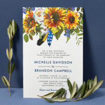 Casamento Formal Rustic Watercolor Blue Sunflower