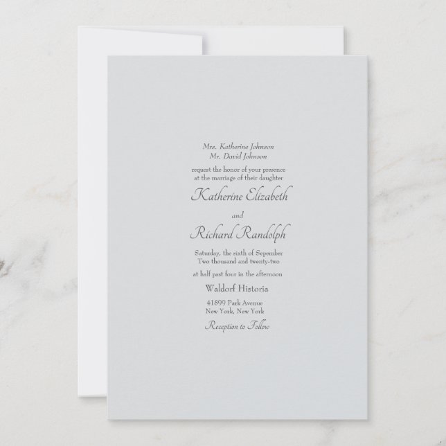 Convite Casamento Formal Simples Cinza Um Local Matte (Frente)