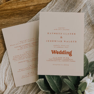 Convite Casamento Formal Simples Terracota Frente e Verso