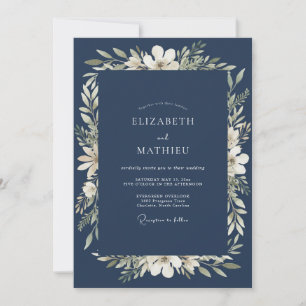 Convite Casamento Formal Solene Azul Marinho