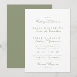 Convite Casamento Formal Tradicional Clássico na cor Verde