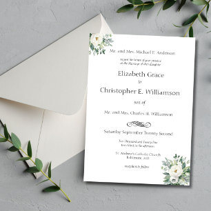 Convite Casamento Formal Tradicional com Flores Brancas e