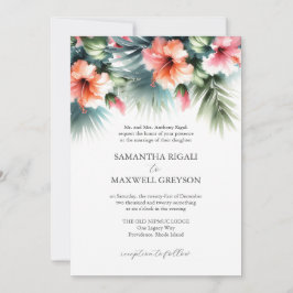 Convite Casamento Formal Tropical Rosa e Laranja