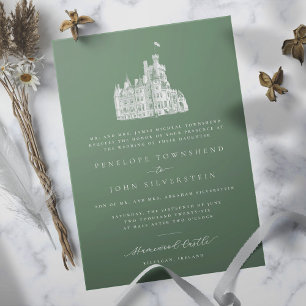 Convite Casamento Formal Verde da Ilustração do Castelo El